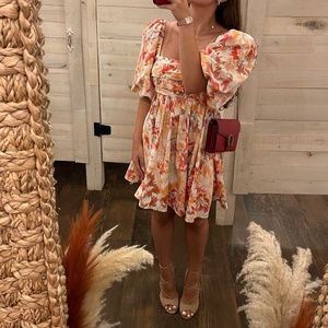 Abercrombie & Fitch Ruched Bodice Puff Sleeve Mini Dress